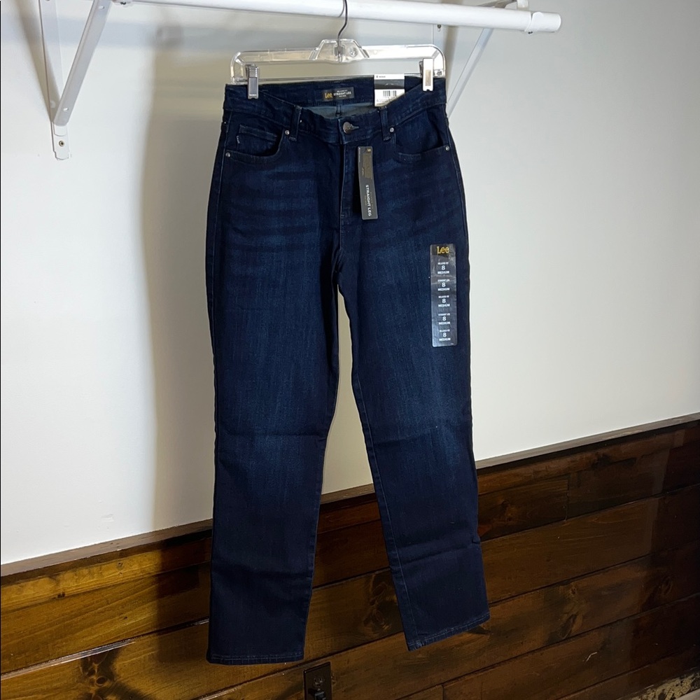NWT Lee Straight Leg Dark Wash Stretchy Denim Pants- 8